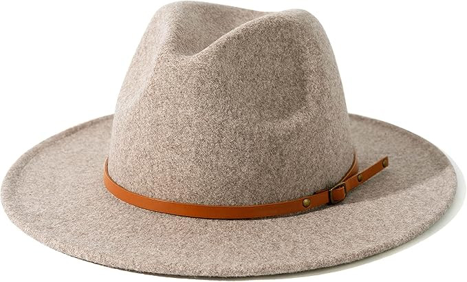 Lisianthus Women Wool Wide Brim Belt Buckle Fedora Hat | Amazon (US)
