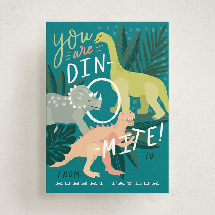 "You are Dino-mite!" - Customizable Classroom Valentine's Cards in Blue by Alethea and Ruth. | Minted