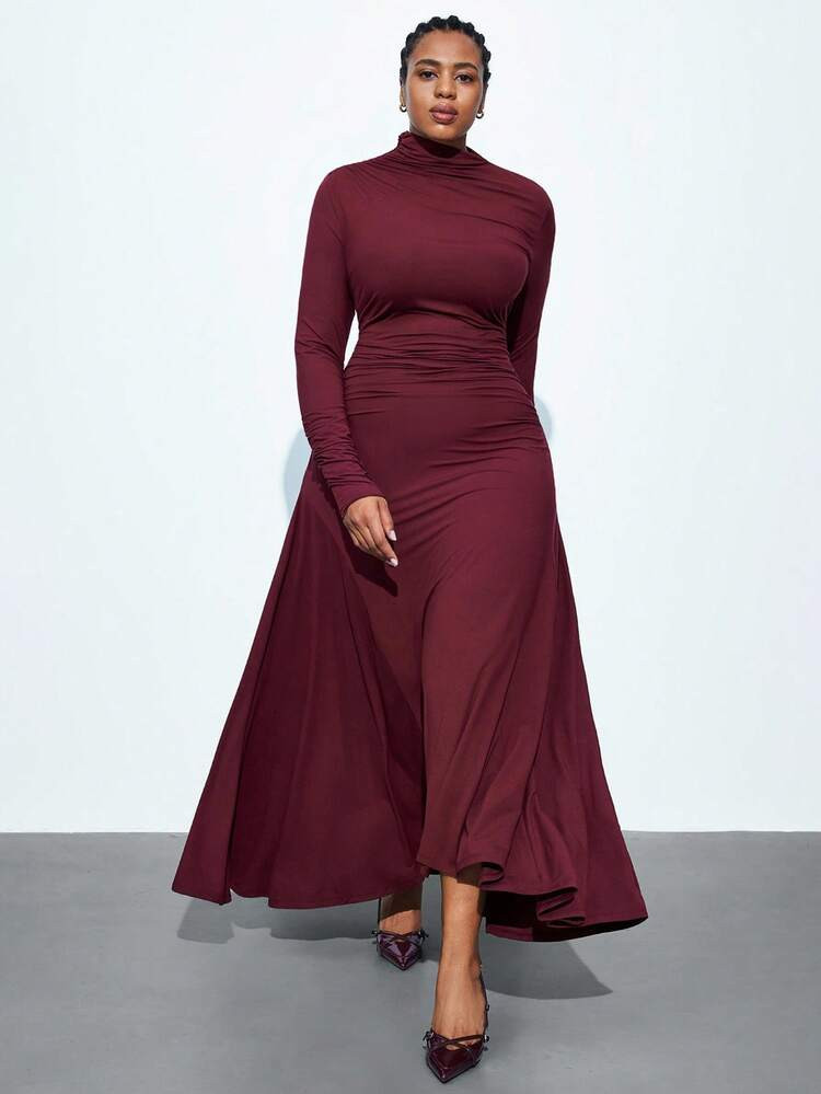 Maija Plus Size Women's 2025 New Angora Red Spring Valentine's Day Long Sleeve Ruched Bodycon Elegant Lady Dress, Holiday Outfit,Christmas Halloween Halloween Costume For Women Christmas Christmas Women's Clothing New Year Dress New Year Women Thanksgiving Outfit For Women Old Money Romantic, Fashion, Versatile; Comfortable, Stylish, Elegant, Casual, , Simple Daily Wear, Essential, Solid Color, Holiday Casual, Decent, Single Lady, Elegant/Winter | SHEIN