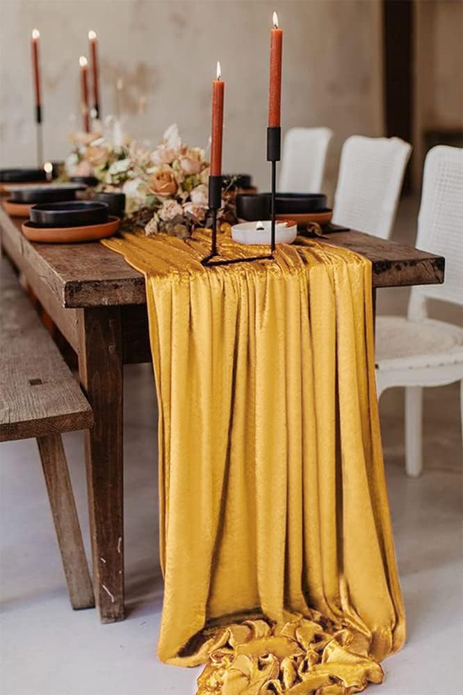 QueenDream Gold Table Runner Velvet Table Runner 29 by 120 Inch Frabric Elegant Rectangle Gold We... | Amazon (US)