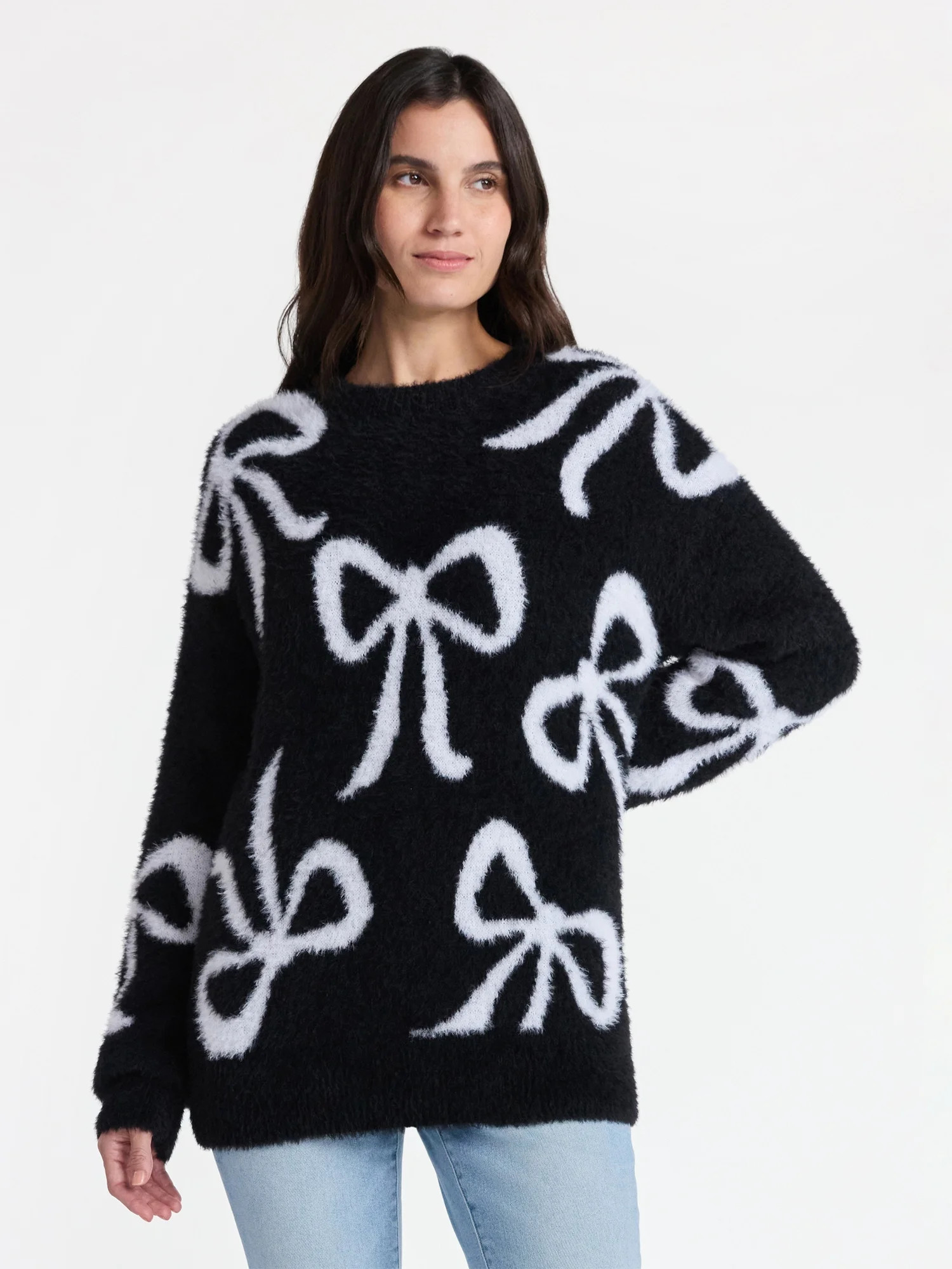 99 Jane Street Women's and Women's Plus Bow Print Pullover Sweater, Midweight, Sizes XS-4X - Walm... | Walmart (US)