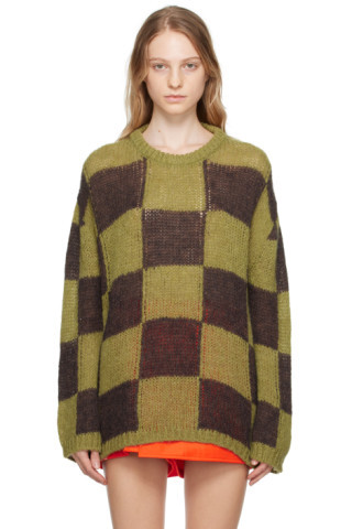 Green & Brown Checker Board Sweater | SSENSE