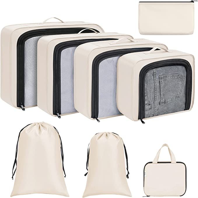 DIMJ Packing Cubes 8 Set, Travel Cubes Foldable Suitcase Organizer Lightweight Luggage Storage Ba... | Amazon (US)