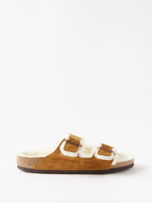 Birkenstock - Arizona Shearling-lined Suede Sandals - Womens - Tan | Matches (US)
