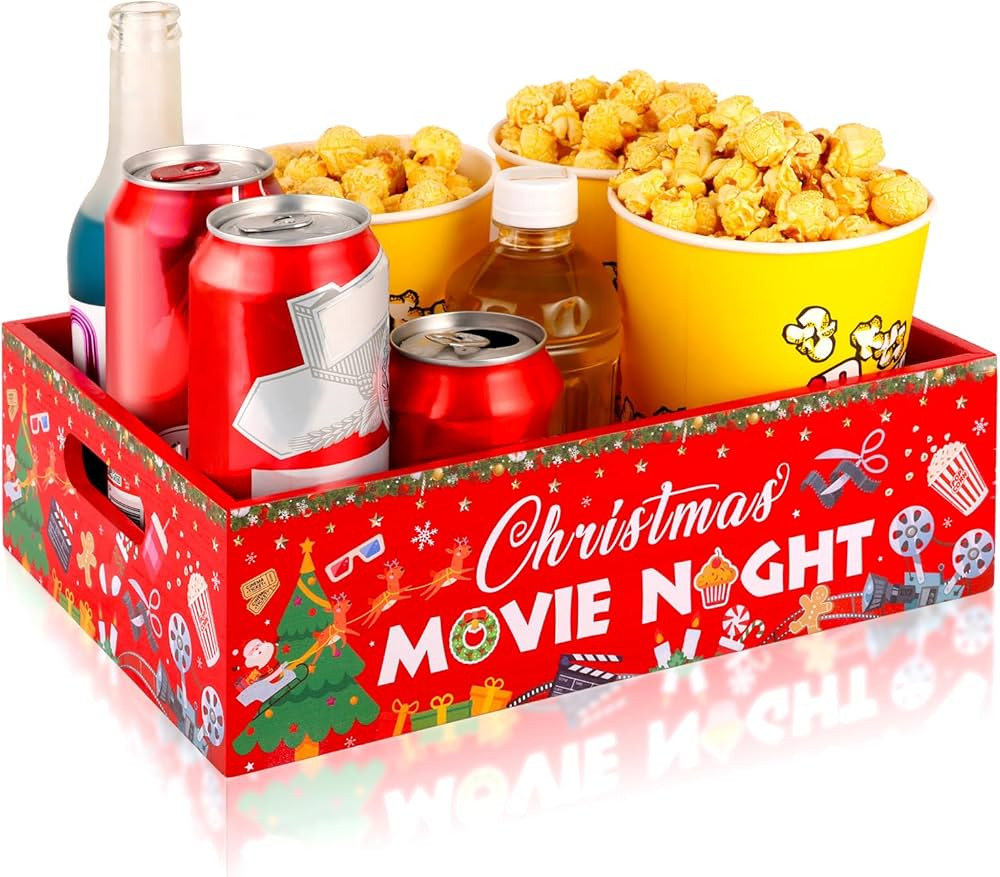 Christmas Movie Night Party Supplies Wooden Snack Tray Snack Organizer with Handles Christmas Sna... | Amazon (US)