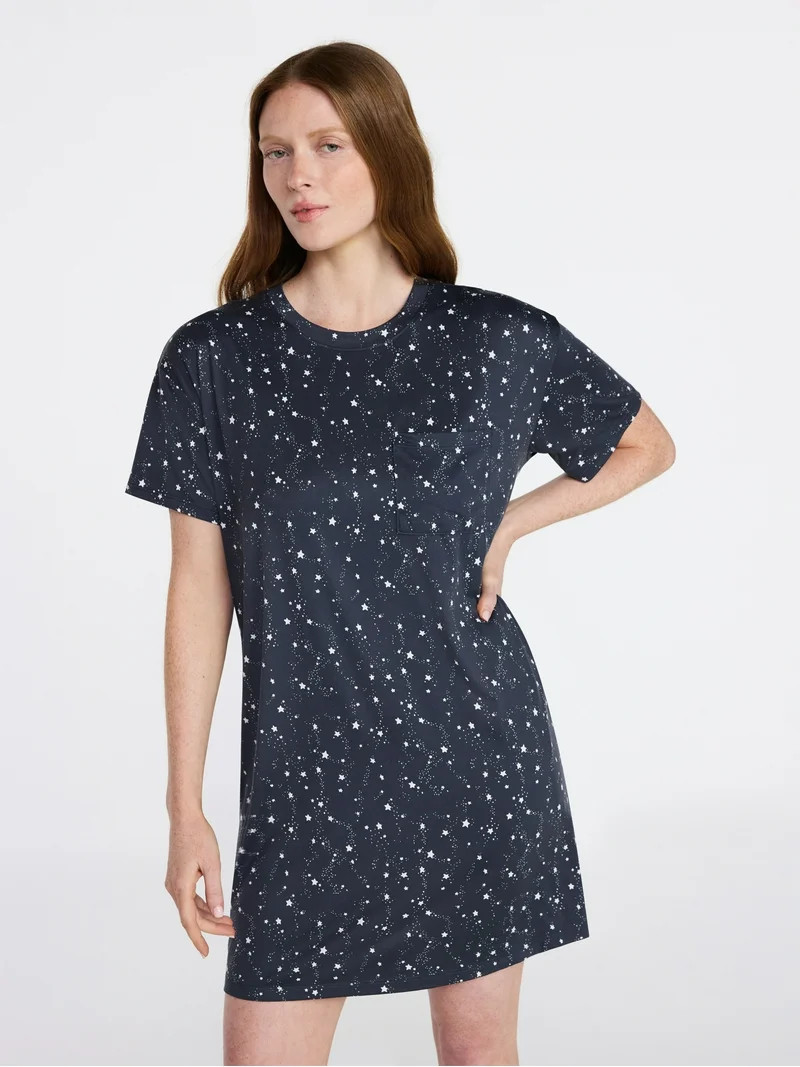 Joyspun Women’s Dreamy Soft Collection Short Sleeve Sleep Shirt, Sizes S/M to 2X/3X | Walmart (US)