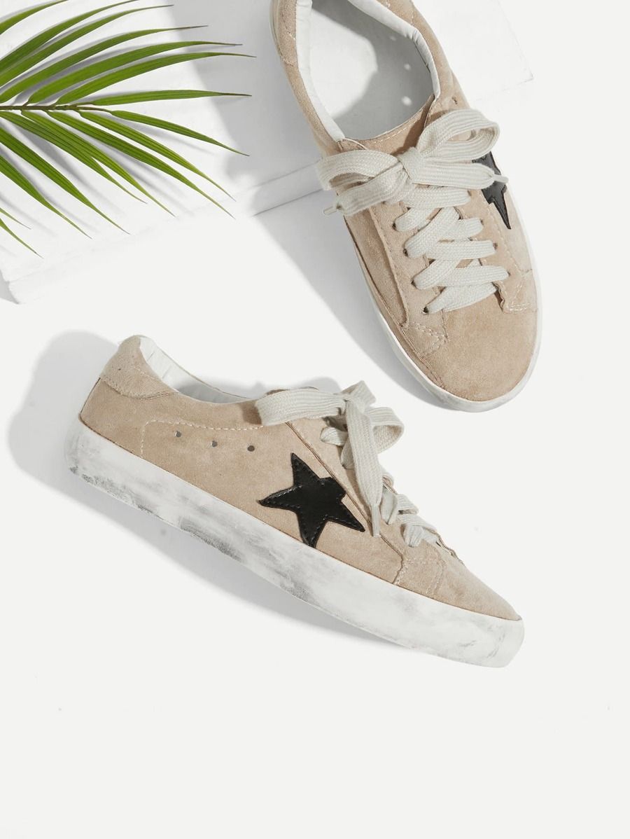 Star Patch Lace Up Splice Sneakers | SHEIN