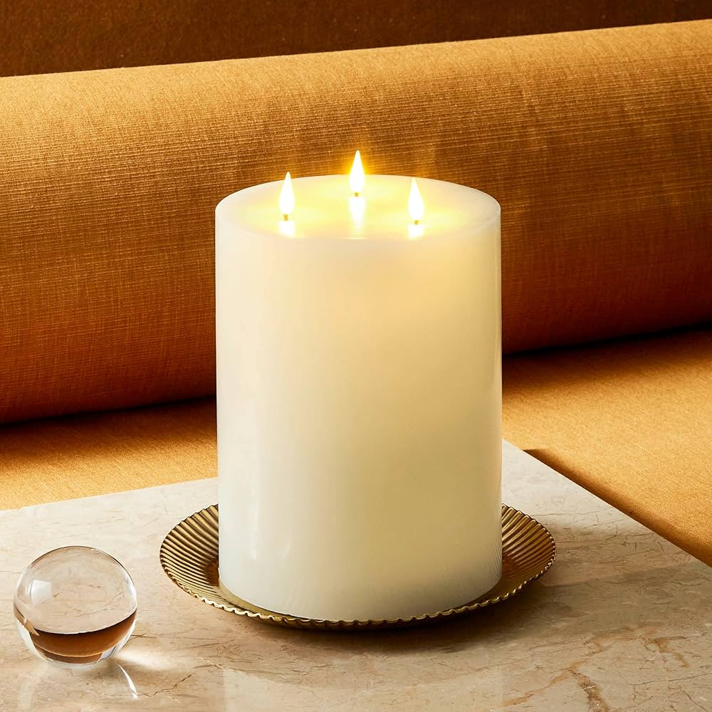 LampLust Flameless Pillar Candles, 6x8 Extra Large 3 Wick Candle Remote & Batteries Included, Ivo... | Amazon (US)