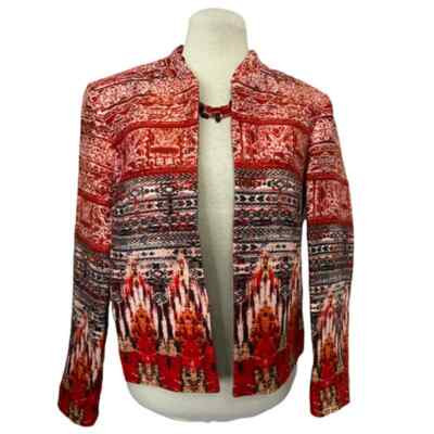 H & M Aztec Red Print Open Front Blazer Long Sleeve Women's Size 8 | eBay US