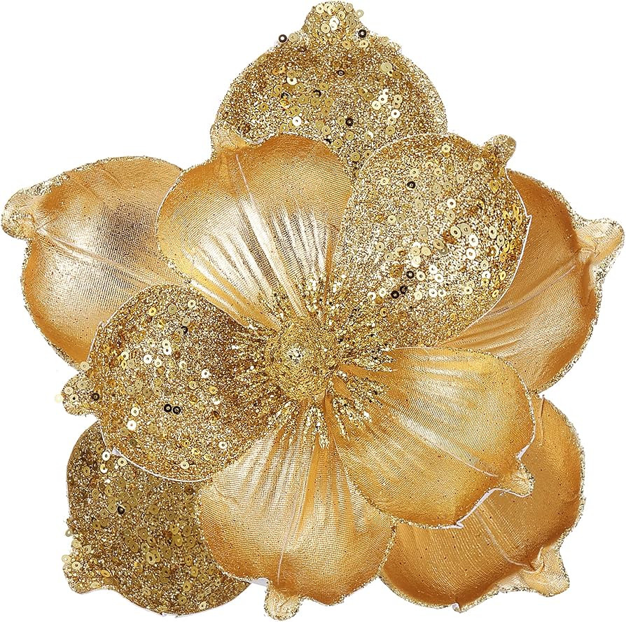 GL-Turelifes 10’’ Large Glitter Christmas Flowers 6 Pcs Artificial Magnolia Flower Ornaments ... | Amazon (US)