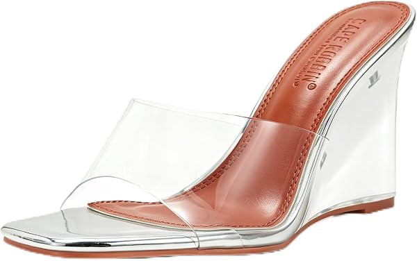 Cape Robbin Women's Clear Wedge Heels Sandals - Square Toe Slip On Transparent Wedge Sandals for ... | Amazon (US)