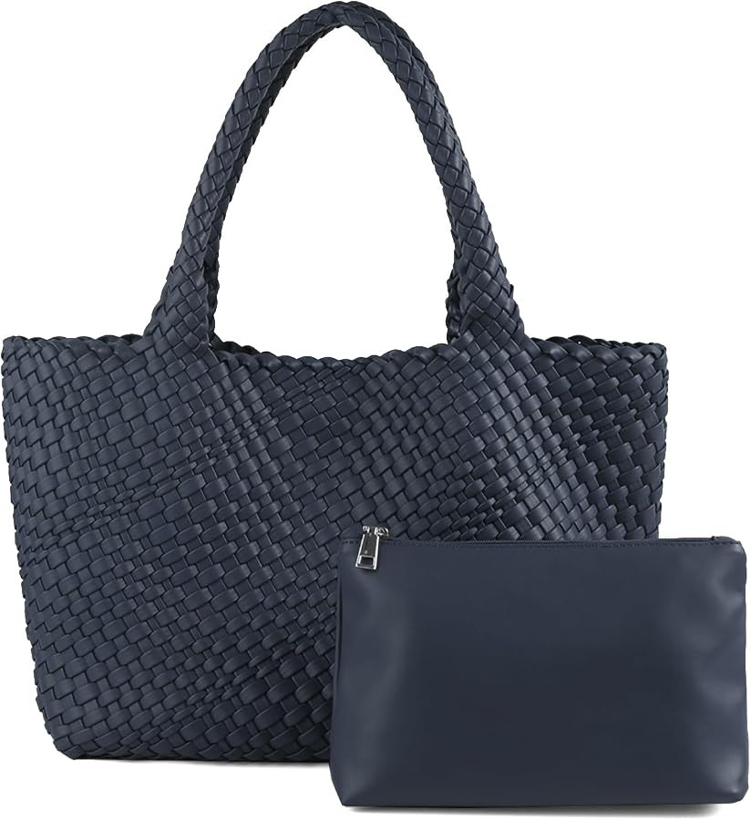Handmade Woven Bag Satchel Handbag For Women Vegan Leather Tote Bag With Purses Travel Shoulder B... | Amazon (US)