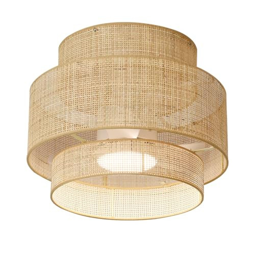 Eamonex 21 Inches DC Boho Bamboo LED Ceiling Fan with Light Fixture and Remote Control, Wicker Cage Small Rattan Caged 3 Blades Low Profile Dimmable Fandelier for Bedroom Kitchen Indoor Outdoor Room | Amazon (US)