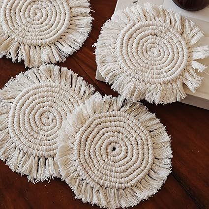 Hygge & Cwtch Handcrafted Macrame Coasters Set of 4 - Handmade Cotton Rope Woven Macrame Coaster ... | Amazon (US)