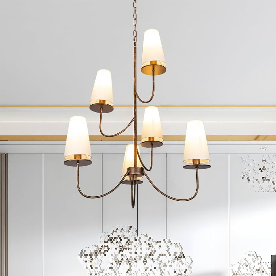 Modern Chandeliers, Classic Multi-Layered Pendant Light Fixture, Height Adjustable, 6 Lights Eleg... | Amazon (US)