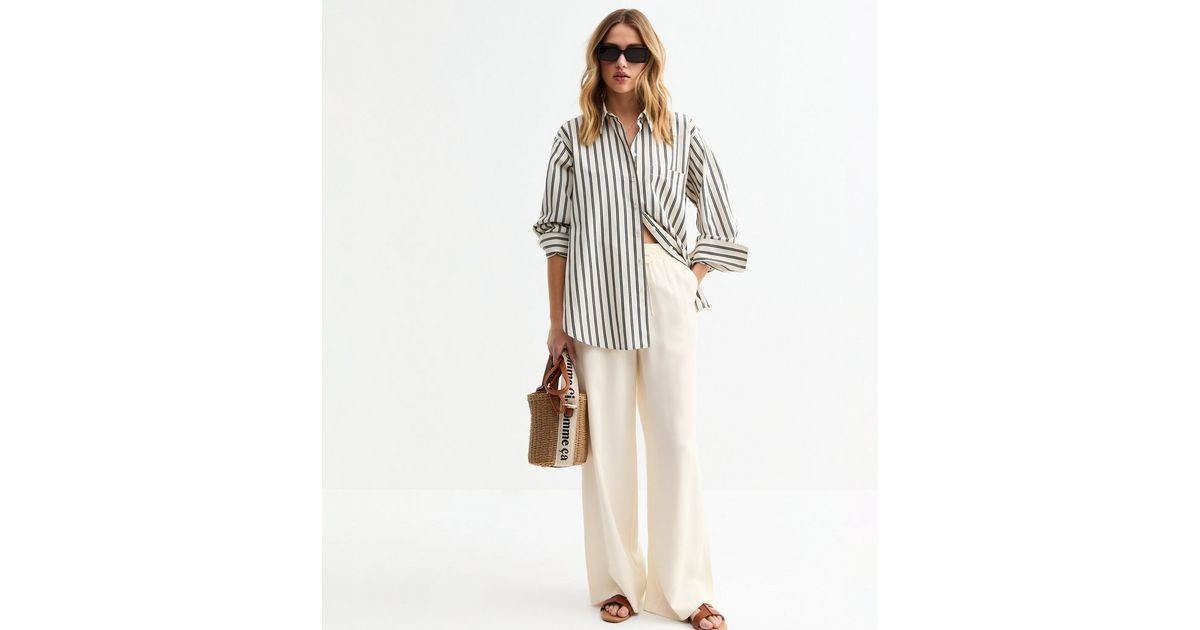 Off White Drawstring Wide Leg Trousers | New Look | New Look (UK)