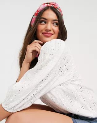 New Look broderie puff sleeve blouse in white | ASOS UK