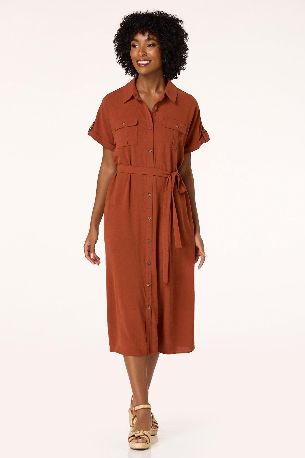 Solid Midi Shirt Dress | Cato Fashions