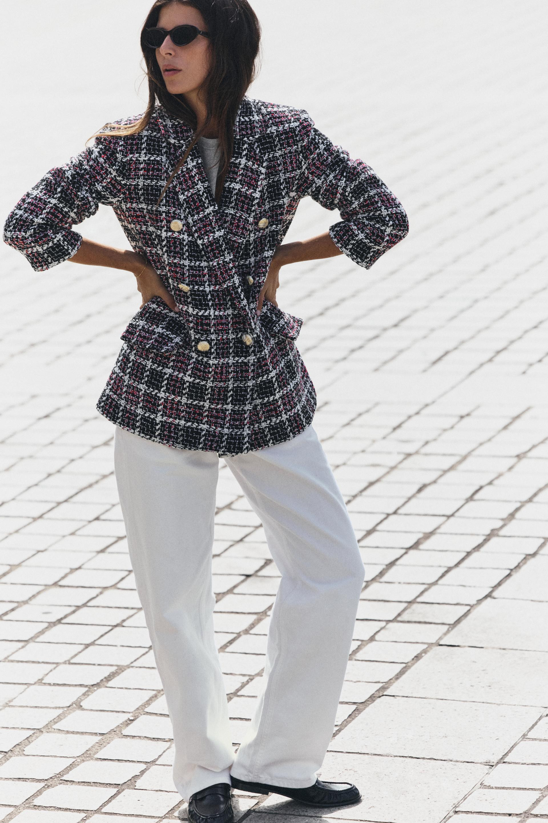 Zara - Structured Plaid Blazer - Black / White - Xl - Woman | Zara US