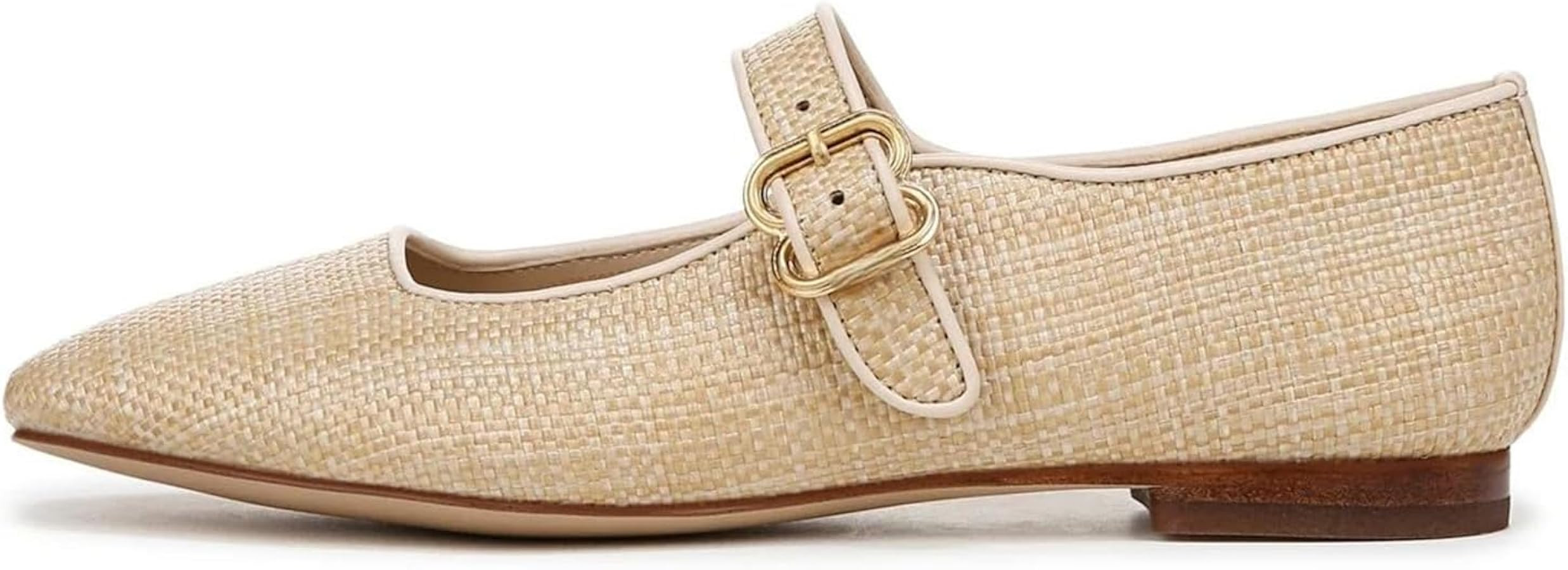 DOEYG Raffia Mary Jane Ballet Flats for Women Square Toe Buckle Strap Ballerina Flats Comfortable... | Amazon (US)