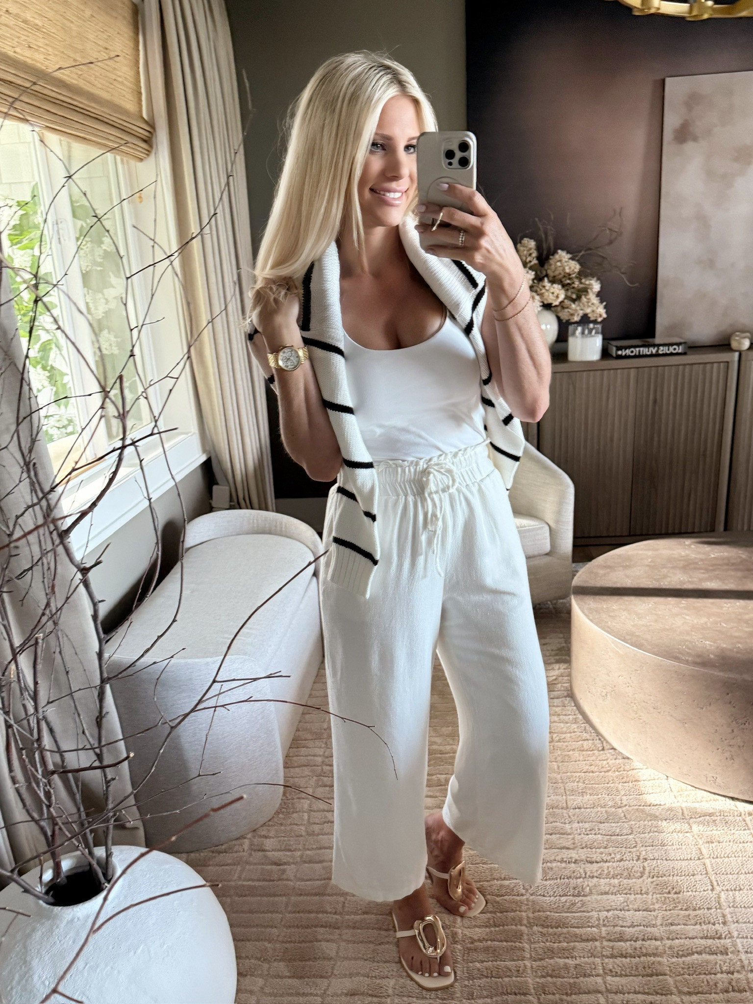 ⚜️LUXE NEUTRALS ON A BUDGET — AMAZON OUTFIT MUST-HAVES⚜️ I’m all about neutral staples for fall! This Amazon look has everything — a chic crop tank, striped cardigan, linen pants, classic sandals, and my go-to gold watch. Effortless, timeless, and budget-friendly. #Amazon #TheHillaryStyle #fallfashion2025 #neutralstyle #AffordableLuxury #everydayoutfit #amazonfashionfinds #modernstyle #ootdfall #autumnstyle #classyandchic #falloutfitinspo 

 #LTKOver40 #LTKFindsUnder100 #LTKStyleTip
