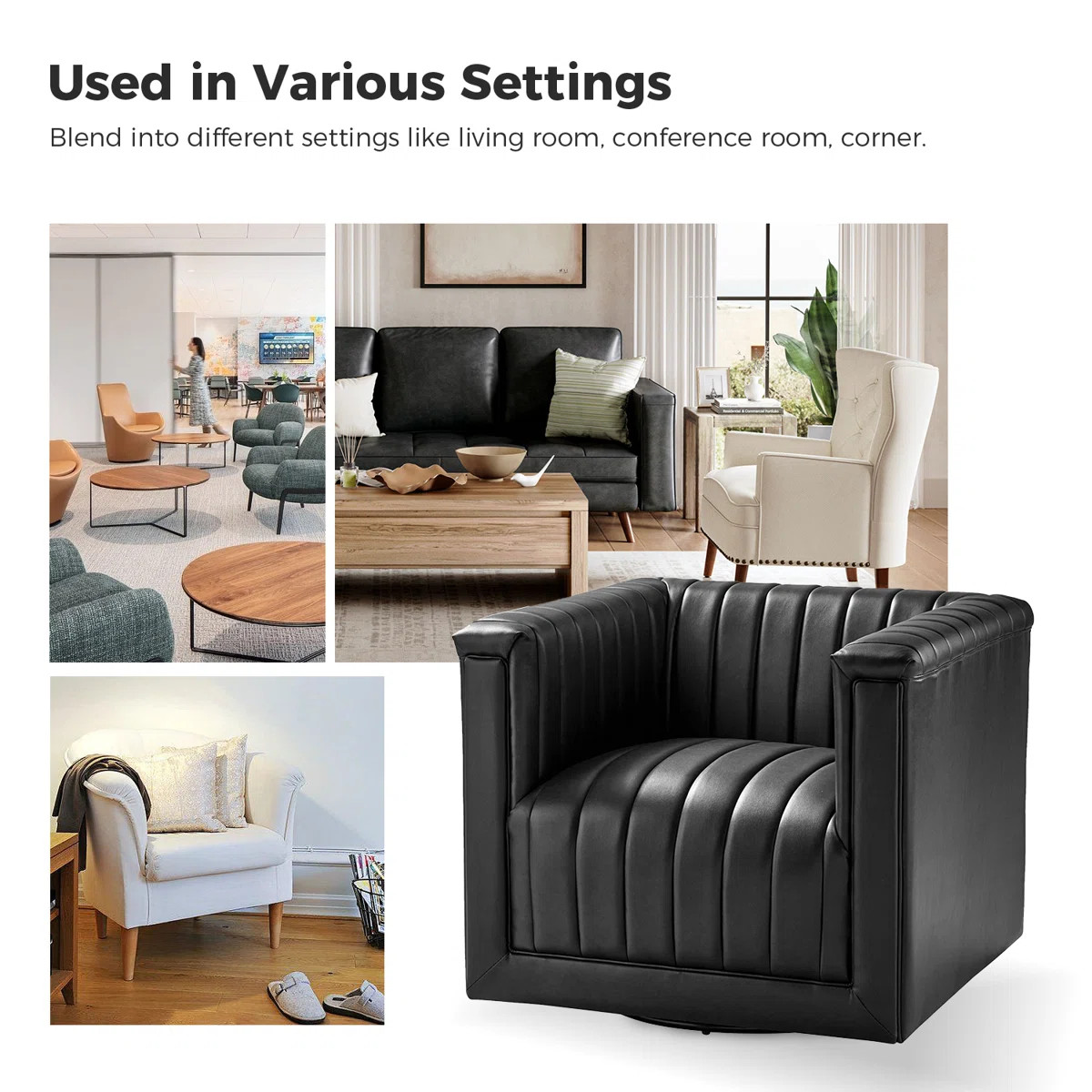 Cephus Faux Leather Swivel Tufted Barrel Accent Chair (Set of 2) | Wayfair North America