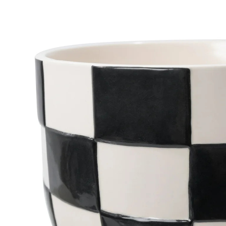 Mainstays Lennon 8.1" x 8.1" x 6" Round Black Checkered Ceramic Planter | Walmart (US)
