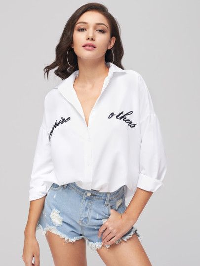 Letter Embroidery Blouse | SHEIN