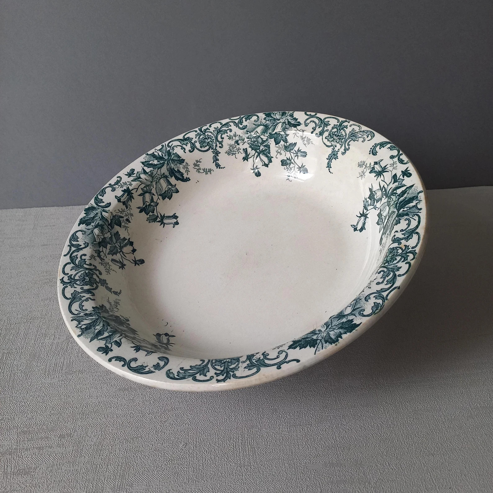 Antique Ironstone Dish or Bowl With Teal Floral Pattern From France, Shabby Chic Rustic Farmhouse... | Etsy (US)