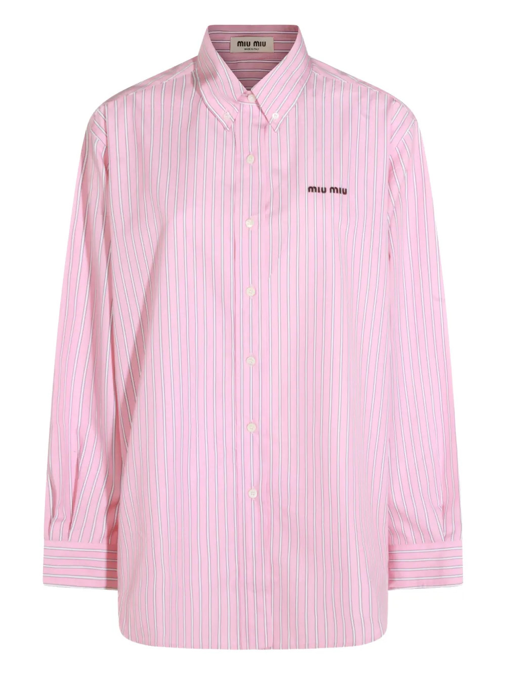 Miu Miu striped-pattern logo-embroidered Shirt | Pink | FARFETCH UK | Farfetch Global