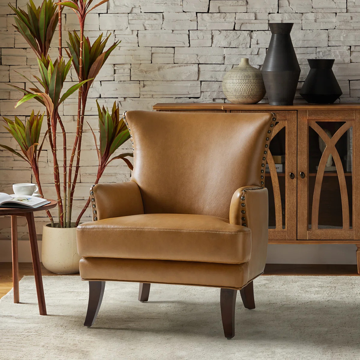 Aviles  29.2" W Vegan Leather Wingback Armchair | Wayfair North America