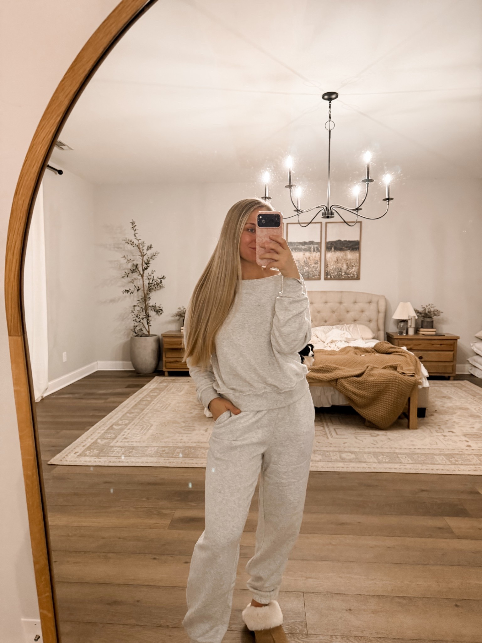 Walmart sweatsuit find! I’m wearing a size small in both! So comfortable and cute too!