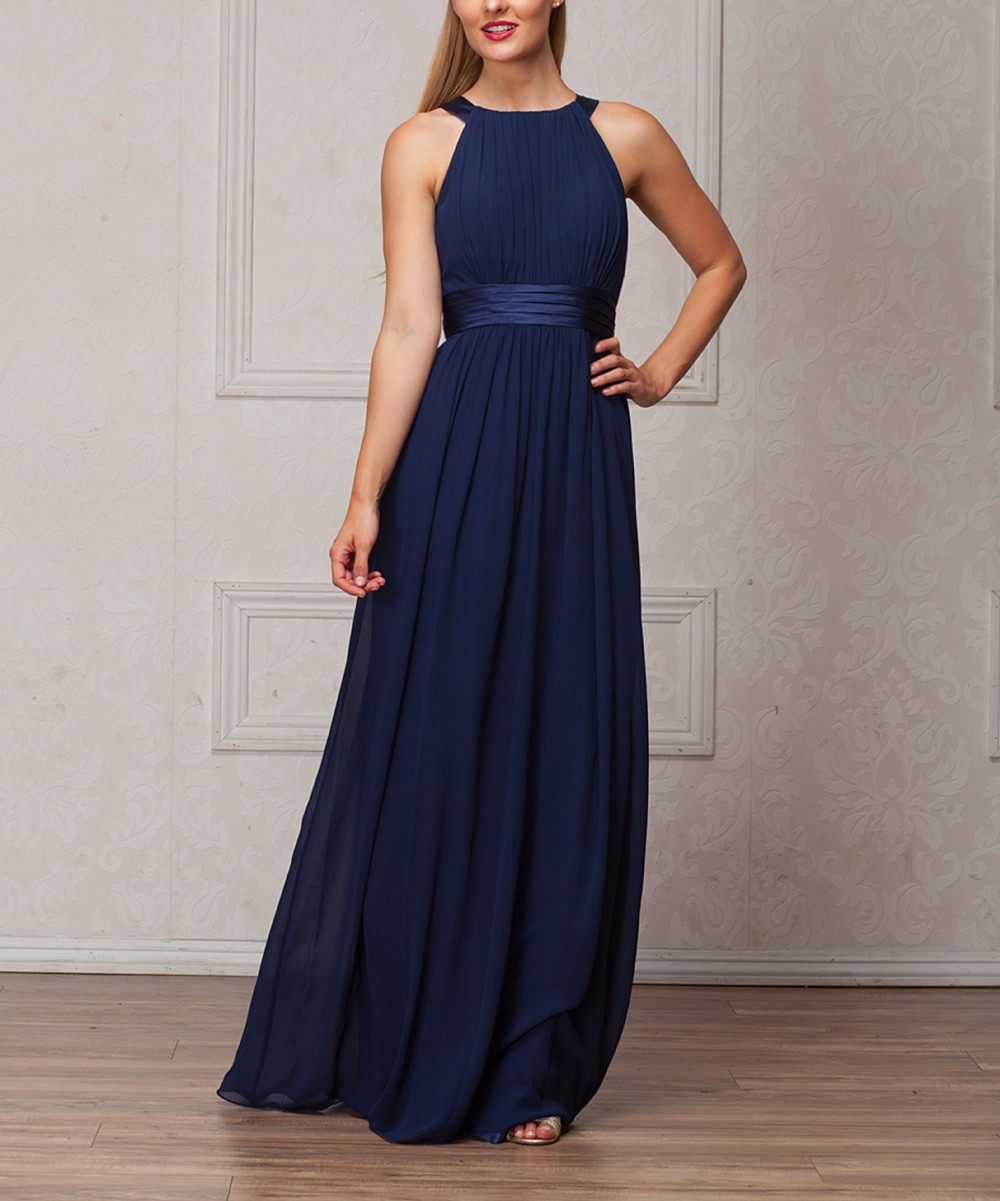 Amelia Couture Women's Special Occasion Dresses navy - Navy Gathered Sleeveless Maxi Dress - Women | Zulily