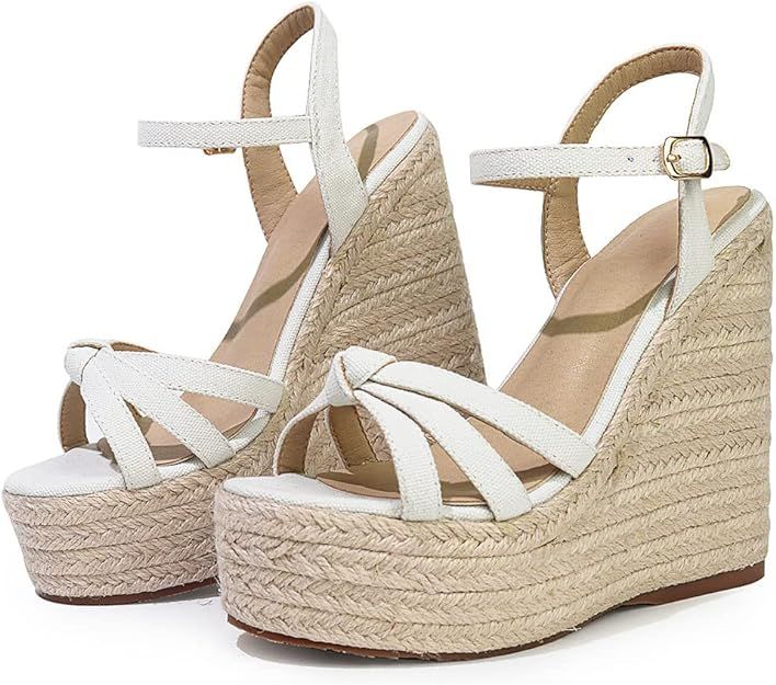 Tscoyuki Espadrille Wedge Sandals for Women, Adjustable Ankle Strappy Cute Shoes Open Toe Platfor... | Amazon (US)