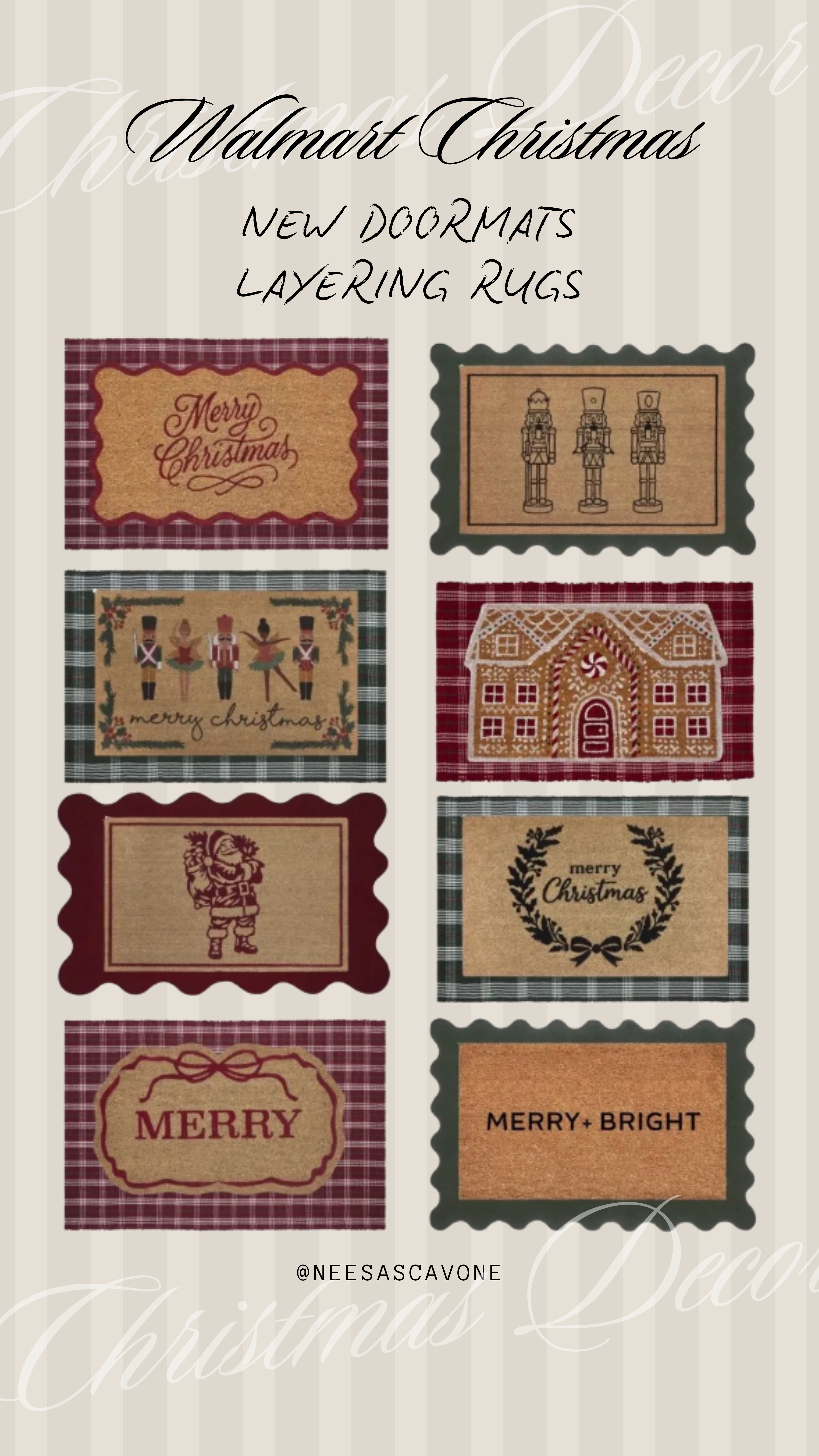 Walmart Christmas doormats & plaid layering rugs 🎄🎀 The cutest front porch finds for a classic Christmas entryway! From scalloped edges and festive bows to nutcrackers, gingerbread houses and vintage-inspired Santa designs—so many sweet options to mix and match.

Pair a Christmas welcome mat with a red or green plaid rug for a cozy, layered holiday look. Tap below to shop your favorites! 

 #WalmartFinds #WalmartChristmas #ChristmasDoormat #ChristmasPorchDecor #HolidayHomeDecor #ChristmasDecor #LayeredDoormat #LTKHome #LTKSeasonal #LTKHoliday #LTKSeasonal #LTKHome