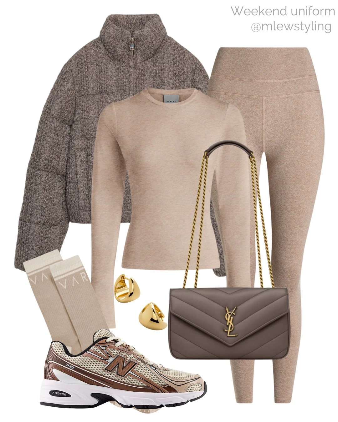 Weekend uniform with beige and taupe 🤎

Tags: autumn outfit, fall fashion, new in Zara puffer jacket, Varley beige leggings, ysl quilted shoulder bag, new balance sneakers, Monica vinader gold hoop earrings, neutral aesthetic, errand run, school pick up 

#LTKStyleTip #LTKShoeCrush #LTKSeasonal