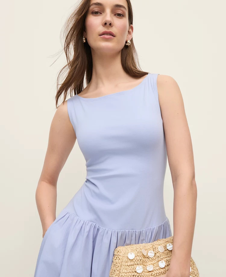 Mixed Media Boatneck Midi Dress | Ann Taylor