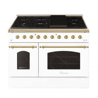 Hallman CLASSICO 48 in. TTL 6.7 Cu. ft. 8 Burner Freestanding Dual Fuel Range Gas Stove and Elect... | The Home Depot
