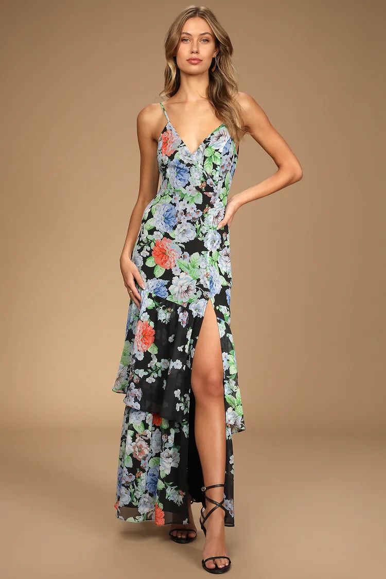 Effortless Energy Floral Multi Print Asymmetrical Maxi Dress | Lulus (US)