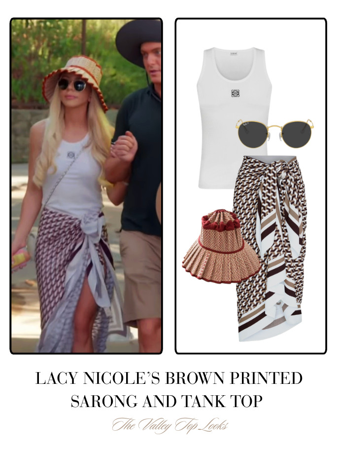 Lacy Nicole's Brown Printed Sarong and White Tank Top 

 