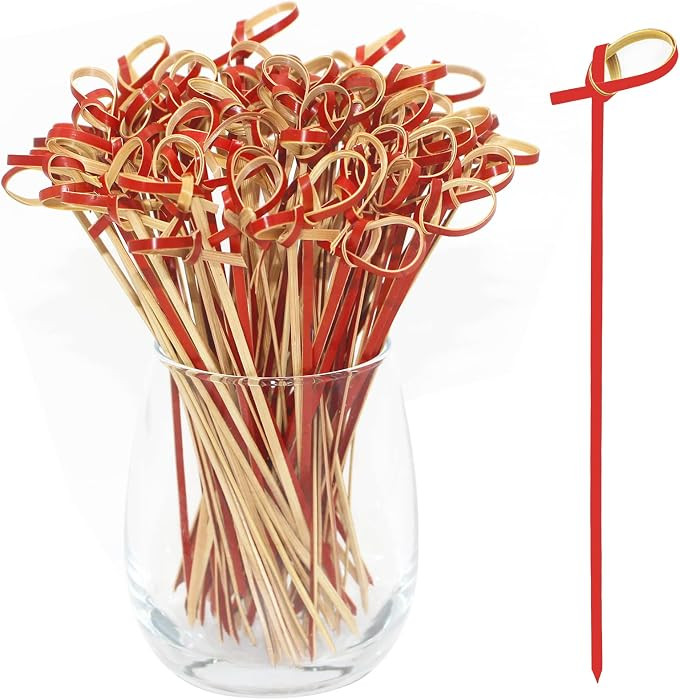 BLUE TOP Bamboo Cocktail Picks 200 PCS Red Bamboo Skewers 4 Inch with Looped Knot, Food Picks,Par... | Amazon (US)