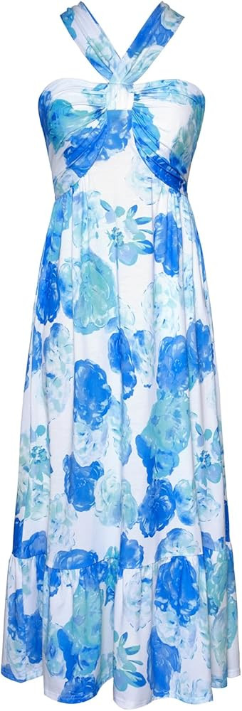 GRACE KARIN 2025 Women's Criss Cross Halterneck Sleeveless Summer Floral Print Flowy A Line Maxi ... | Amazon (US)