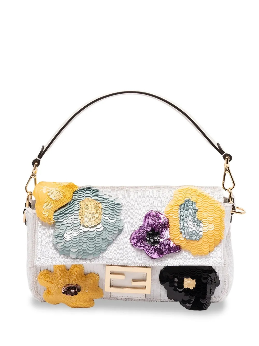 FENDI Baguette Sunny Side Flowers sequin-embellished shoulder bag - White | Farfetch Global