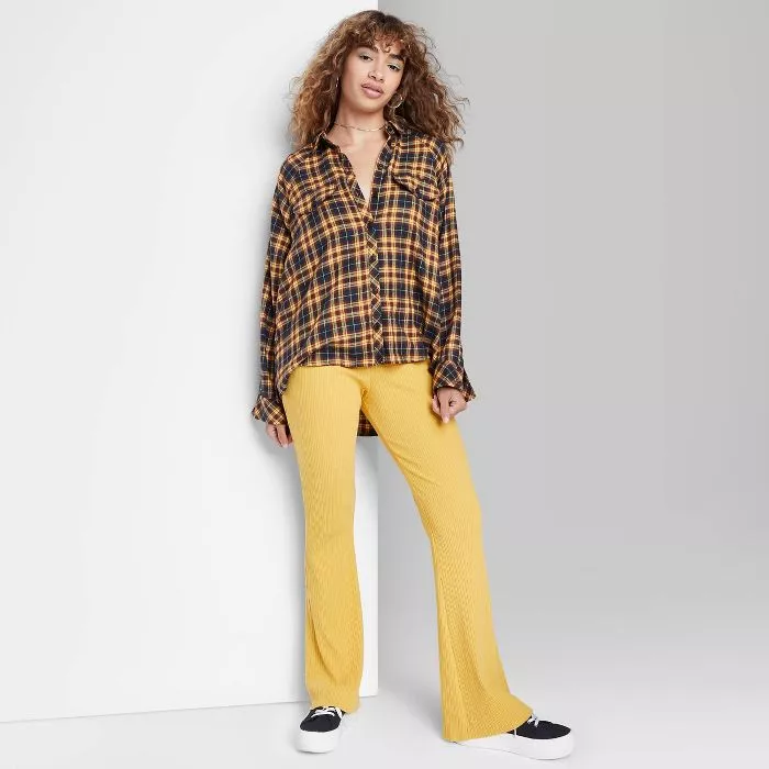 Women's Oversized Button-Down Flannel Shirt - Wild Fable Plaid L