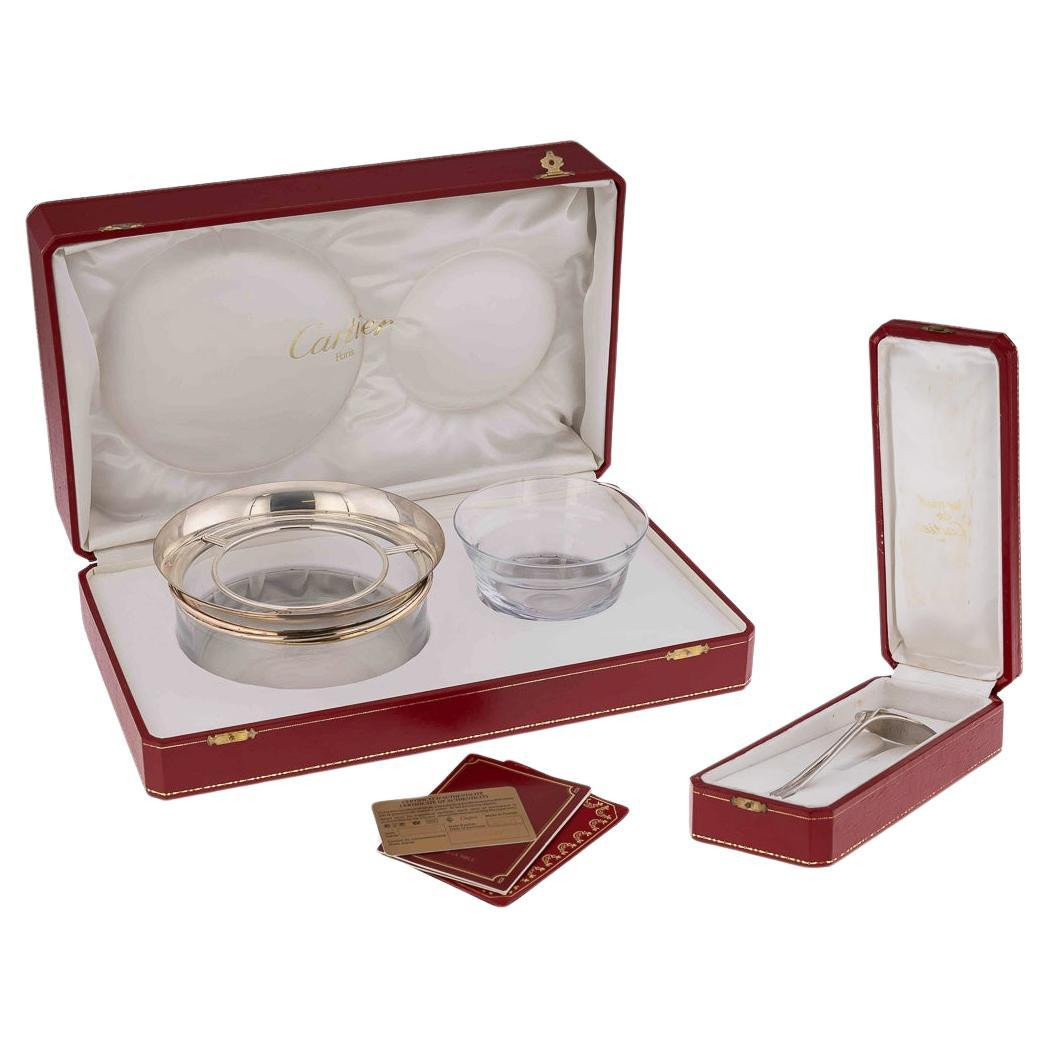 Cartier Solid Silver & Glass Caviar Bowl & Serving Spoon Set, с.1990 | 1stDibs