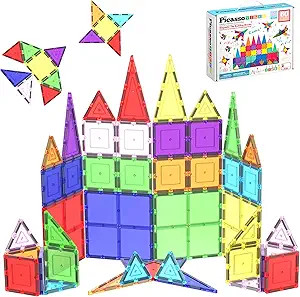 PicassoTiles 60 Piece Set 60pcs Magnet Building Tiles Clear Magnetic 3D Blocks Construction Playb... | Amazon (US)