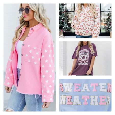 Winter outfits! Sherpa jacket. Pink leopard jacket. Pink denim jacket. Sweater weather. Graphic tee. Pink lily. Boutique finds. Outfits under 50.

#LTKHoliday #LTKunder50 #LTKGiftGuide