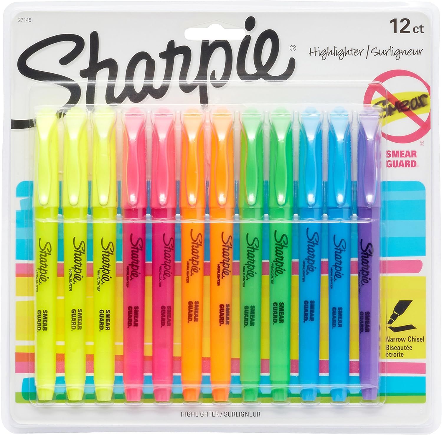 Sharpie 27145 Pocket Highlighters, Chisel Tip, Assorted Colors, 12-Count | Amazon (US)