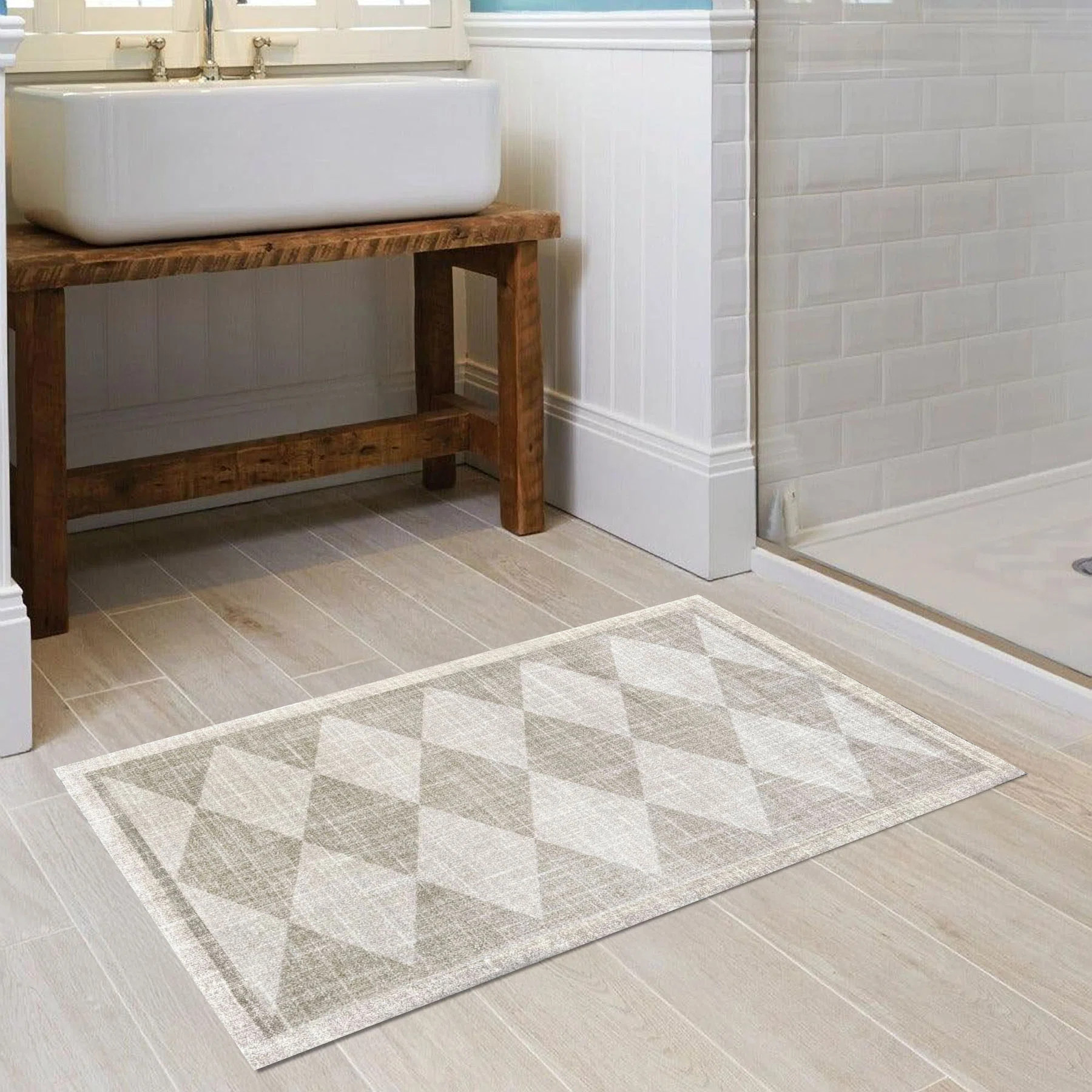 Loon Peak® wash+dry Arthur Diamonds Taupe and Cream Washable Medium Floor Mat | Wayfair | Wayfair North America