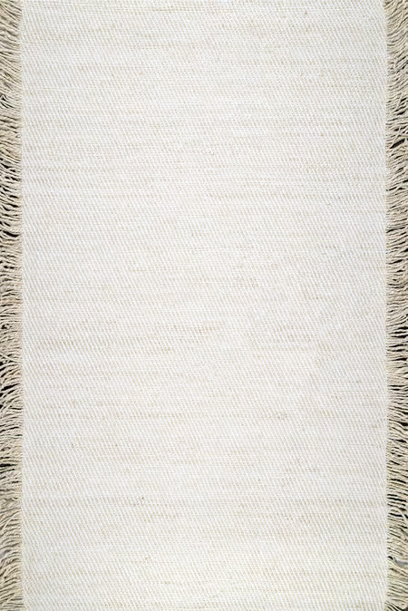 Ivory Flatweave Solid Tassel 4' x 6' Area Rug | Rugs USA